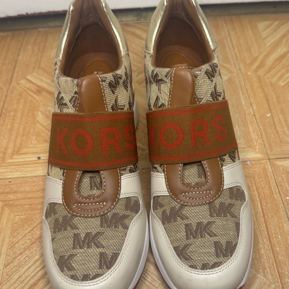 Michael Kors Beige and Brown Logo Sneakers